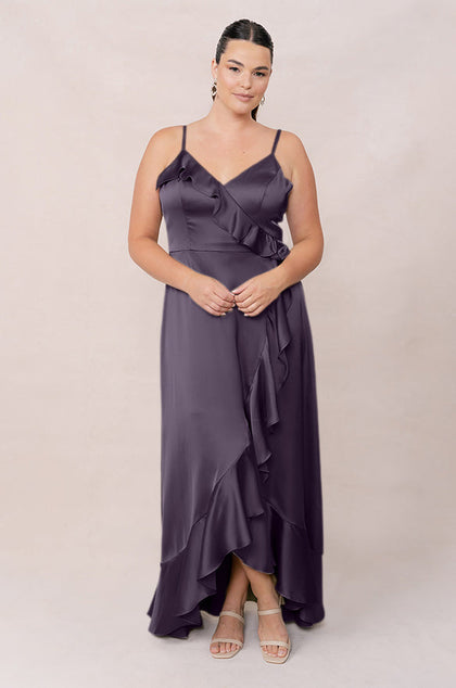 Paloma Satin Dress | Made To Order | Eggplant