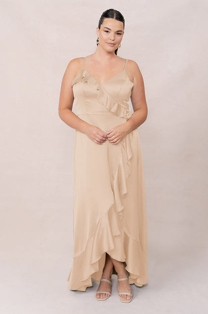 Paloma Satin Dress | Made To Order | Honey Beige