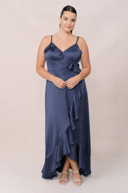 Paloma Satin Dress | Made To Order | Indie Blue