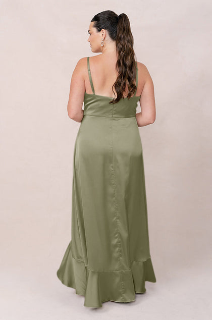 Paloma Satin Dress | Made To Order | Moss