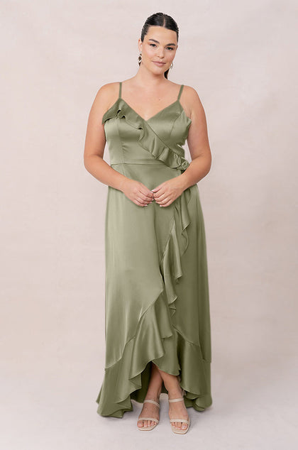 Paloma Satin Dress | Made To Order | Moss