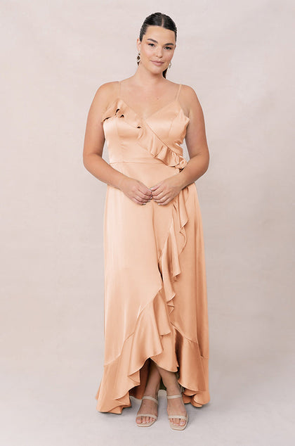 Paloma Satin Dress | Made To Order | Peach