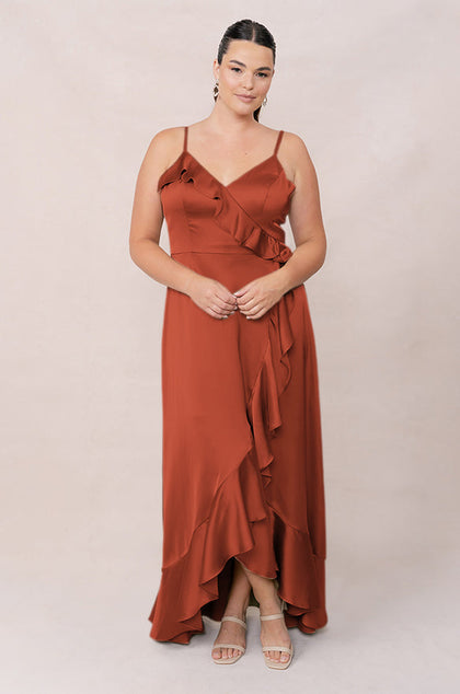 Paloma Satin Dress | Made To Order | Rust