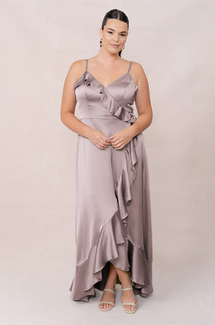 Paloma Satin Dress | Made To Order | Taupe
