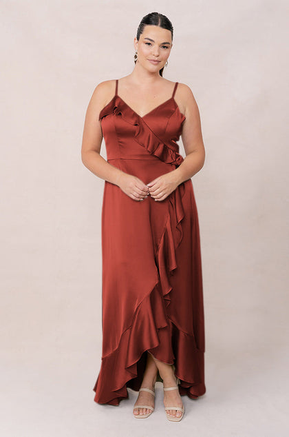 Paloma Satin Dress | Made To Order | Terracotta Rust