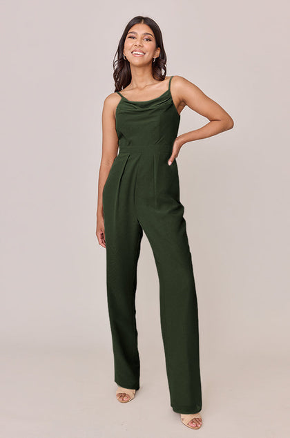 Parker Chiffon Jumpsuit | Made To Order - Deep Olive