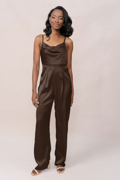 Parker Satin Jumpsuit | Made To Order - Espresso