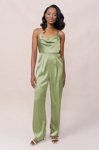Parker Satin Jumpsuit | Made To Order - Matcha