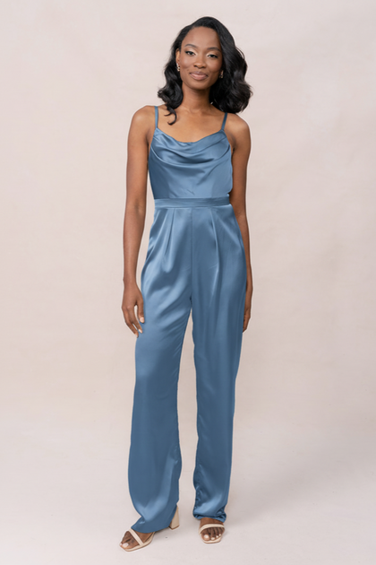 Parker Satin Jumpsuit | Made To Order - True Blue