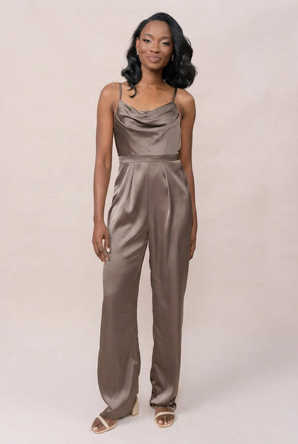 Parker Satin Jumpsuit | Made To Order - Truffle