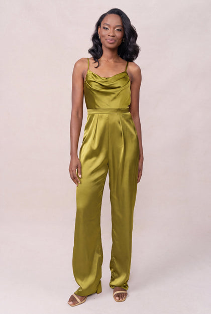 Parker Satin Jumpsuit | Made To Order - Chartreuse