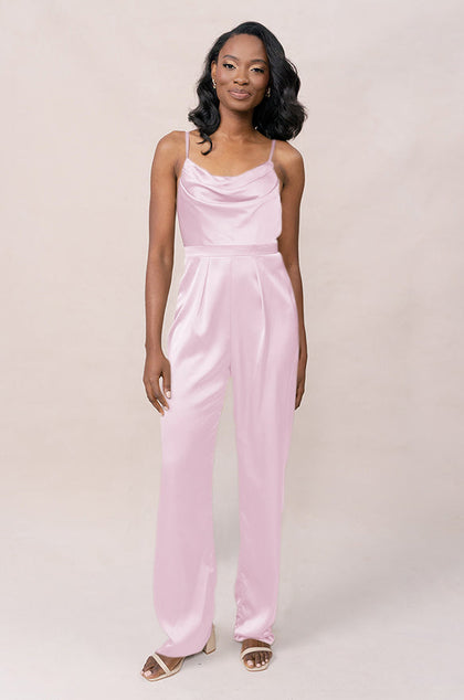 Parker Satin Jumpsuit | Made To Order - Baby Pink