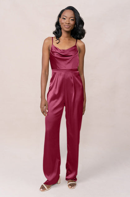Parker Satin Jumpsuit | Made To Order - Berry