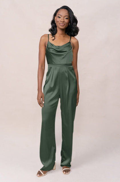 Parker Satin Jumpsuit | Made To Order - Deep Olive
