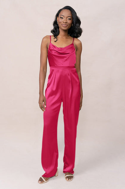 Parker Satin Jumpsuit | Made To Order - Hot Pink