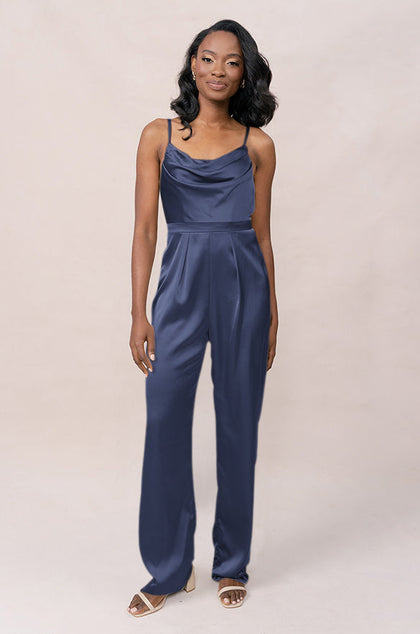 Parker Satin Jumpsuit | Made To Order - Indie Blue