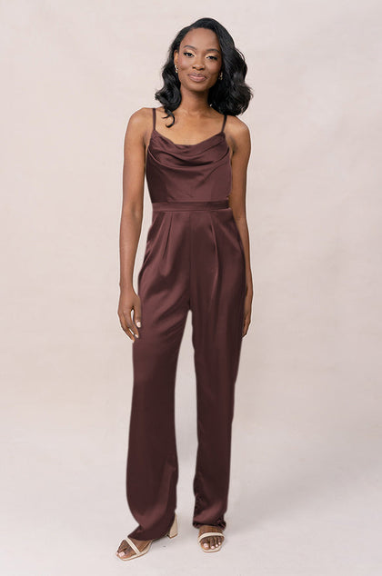 Parker Satin Jumpsuit | Made To Order - Mahogany