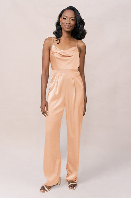 Parker Satin Jumpsuit | Made To Order - Peach