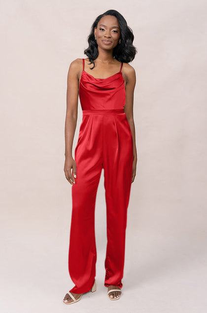 Parker Satin Jumpsuit | Made To Order - Poppy Red