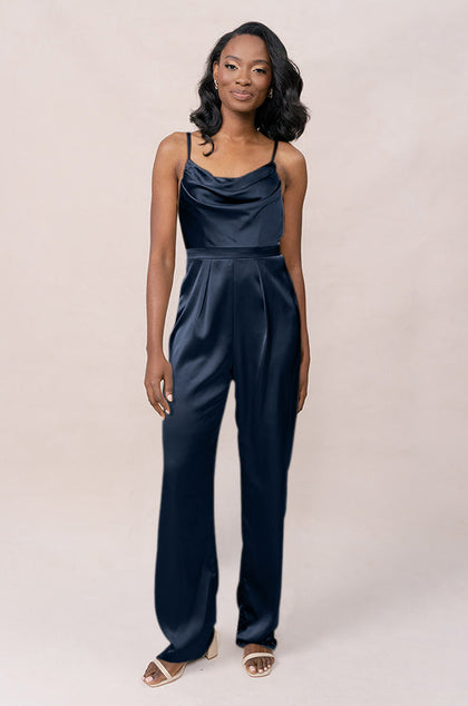 Parker Satin Jumpsuit | Made To Order - Romantic Blue