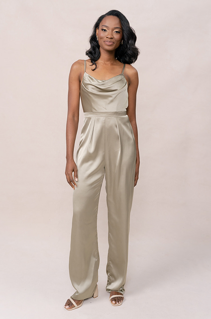 Parker Satin Jumpsuit | Made To Order - Silver Sage
