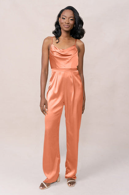 Parker Satin Jumpsuit | Made To Order - Tangerine