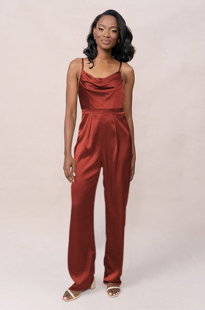 Parker Satin Jumpsuit | Made To Order - Terracotta Rust