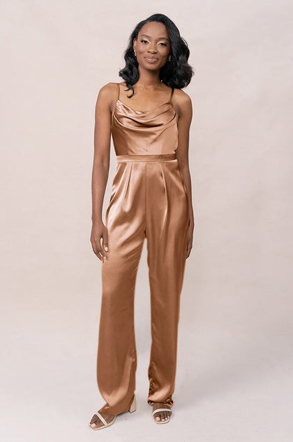 Parker Satin Jumpsuit | Made To Order - Toffee