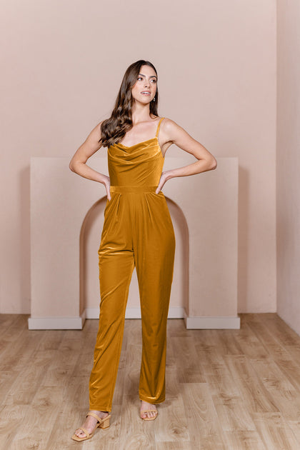 Parker Velvet Jumpsuit | Made To Order - Mustard