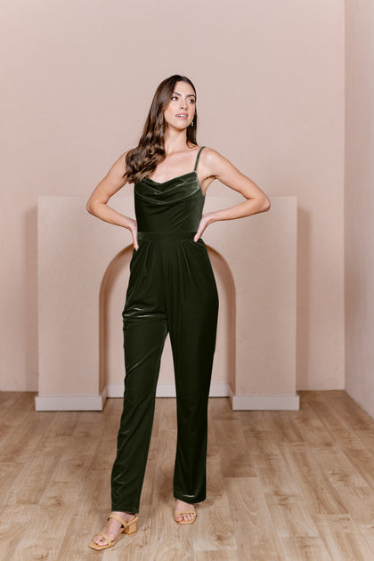 Parker Velvet Jumpsuit | Made To Order - Olive