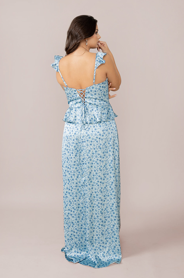 Sky Brand S Baby Blue Watercolor Strapless Maxi Dress-Small
