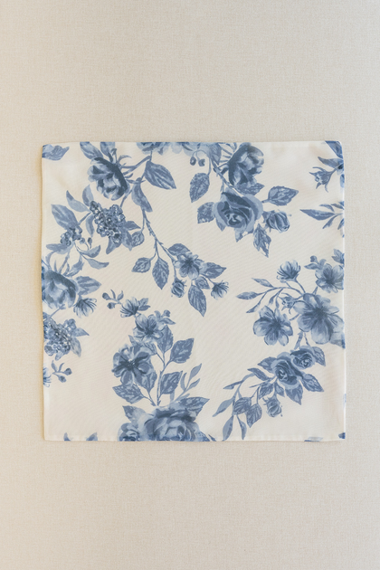Chiffon Floral Print Pocket Square | Made To Order | Dusty Blue Bouquet