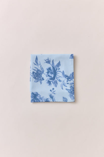 Chiffon Floral Print Pocket Square | Made To Order | Sky Blue Garden