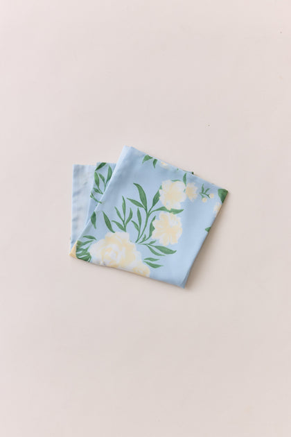 Chiffon Floral Print Pocket Square | Made To Order | Sky Blue Multi Bouquet