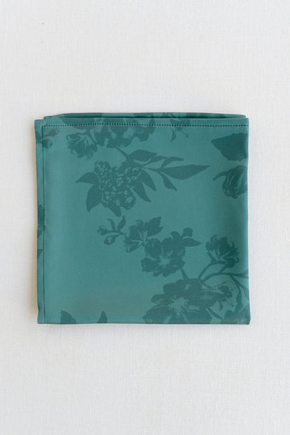 Satin Floral Print Pocket Square | Made To Order | Classic Emerald Bouquet
