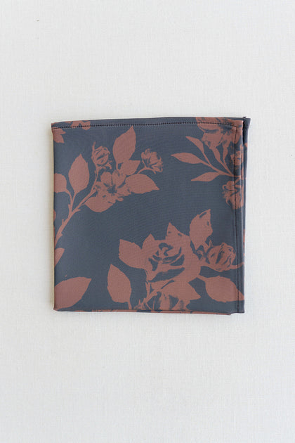 Satin Floral Print Pocket Square | Made To Order | Mahogany Bouquet