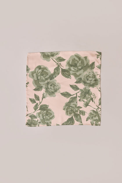 Satin Floral Print Pocket Square | Made To Order | Moss Garden