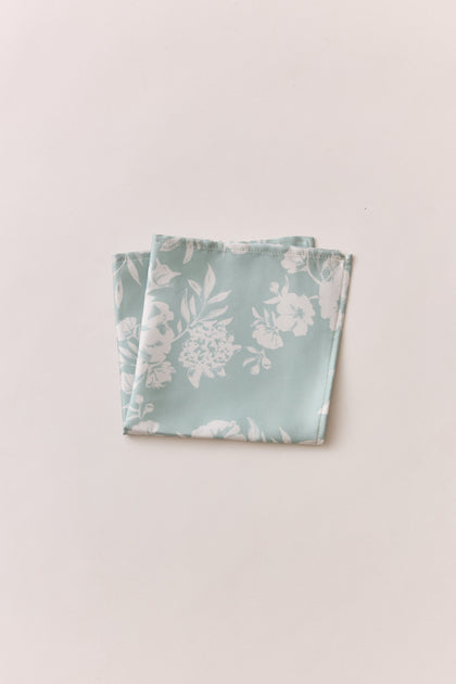 Satin Floral Print Pocket Square | Made To Order | Sage and Champagne Bouquet