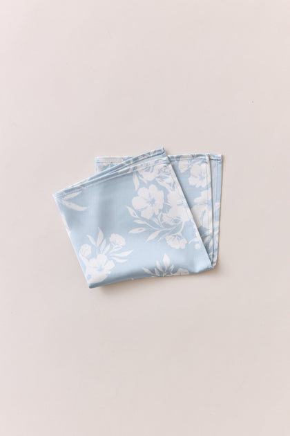 Satin Floral Print Pocket Square | Made To Order | Sky Blue Bouquet