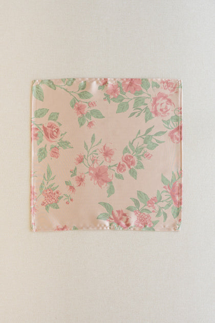 Satin Floral Print Pocket Square | Made To Order | Blushing Bride Bouquet
