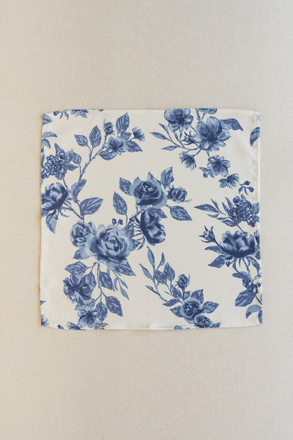 Satin Floral Print Pocket Square | Dusty Blue Bouquet