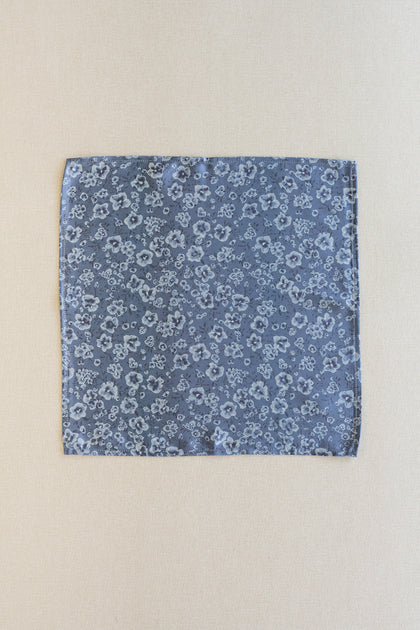 Satin Floral Print Pocket Square | Made To Order | Dusty Blue Posey
