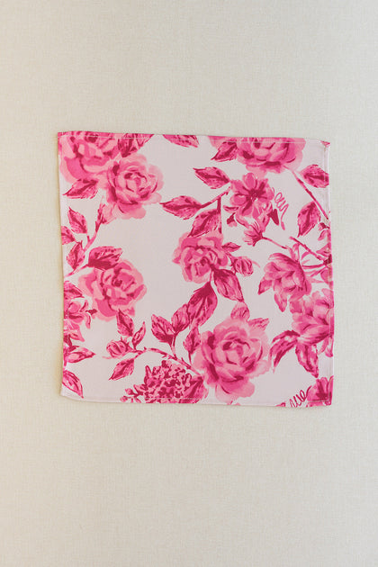 Satin Floral Print Pocket Square | Made To Order | Hot Pink Garden