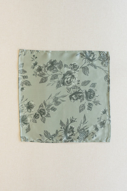 Satin Floral Print Pocket Square | Made To Order | Sage Bouquet