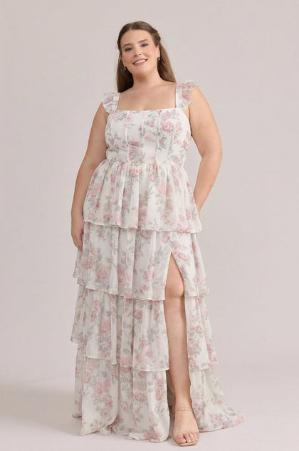 Poppy Chiffon Floral Print Dress | Made To Order | Blushing Bride Bouquet