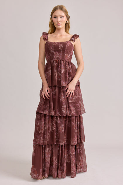 Poppy Chiffon Floral Print Dress | Made To Order | Mahogany Blooms