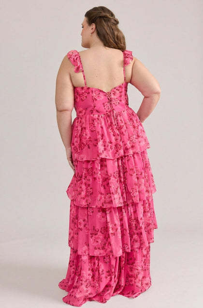 Poppy Chiffon Floral Print Dress | Made To Order | Malibu Pink Bouquet