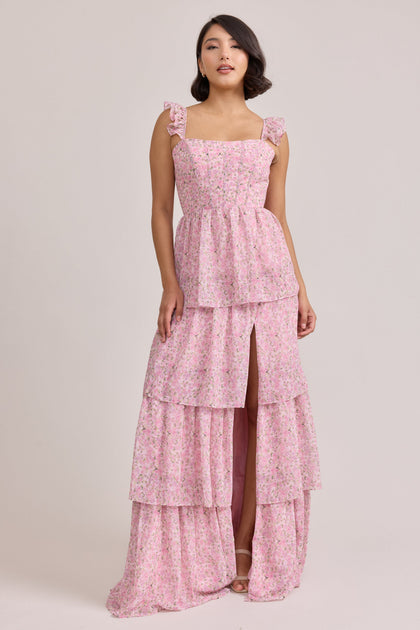 Poppy Chiffon Floral Print Dress | Made To Order | Perfect Pink Posey