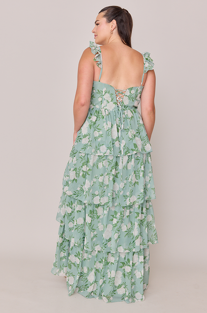 Poppy Chiffon Floral Print Dress | Made To Order | Sage Multi Bouquet