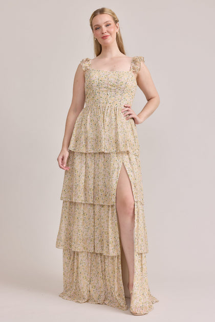 Poppy Chiffon Floral Print Dress | Made To Order | Yellow Posey